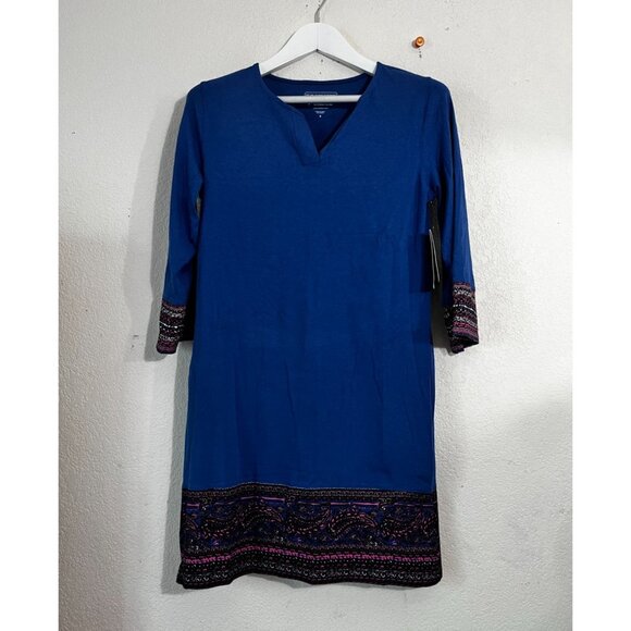 Coolibar Women Blue UPF 50+ UV Protection Tunic Dress Small Embroidered Trim New - Picture 1 of 11